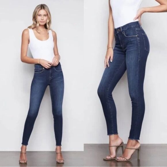 NWOT Good American Good Waist Crop Raw Hem Stretch Denim Jeans Size 0/25